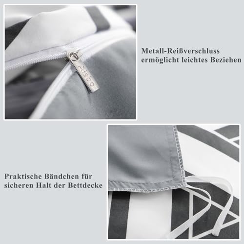 Aisbo Bettwäsche 135x200 4teilig Bettdeckenbezug - Bettwäsche Set 135 x 200 Geometrisch Grau Muster mit 2 Kissenbezügen 80x80 cm… – Ansicht 6
