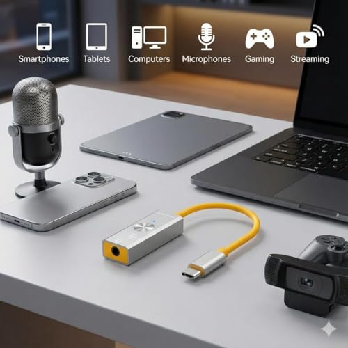 Image of USB Type C Sound Card for Laptop PC I External Stearo USB to 3.5mm Jack Audio Adapter I One Click Noise Cancelling Audio Card Splitter Converter for Windows and Mac, Linux,