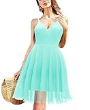 Ellames Women's Summer Dress Spaghetti Strap Cocktail Swing Beach Dresses V Neck Sundress Mint Blue Large