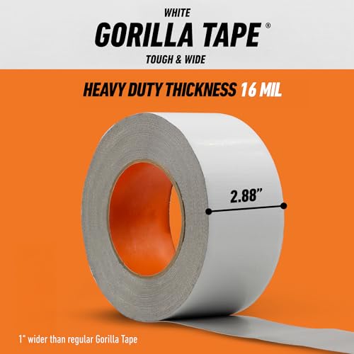 Image of Gorilla Tape Tough & Wide, White Tape, 2.88 inch x 25 yd (Pack of 1) - Heavy Duty and Weather Resistant for Indoor or Outdoor