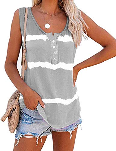 Femme Tie-Dye ete Tee Shirt Débardeurs sans Manches Bouton Tshirt Casual Tops Grey XXL Cover