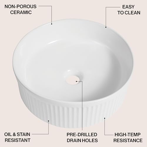 JONATHAN Y Element 14.75 in. W x 14.75 in. D Round Ceramic Vessel Sink for Bathroom Vanity with Fluted Design, Modern Above Counter Basin, Glossy White SNK1006A by JONATHAN Y - Used condition - Image 3