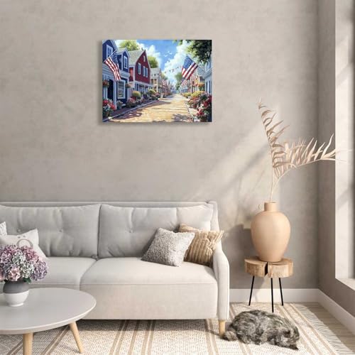 Image of American Flag Wall Art - Canvas Printed Framed Patriotic Decor, Vintage Rustic 4th of July Celebration Sign Poster for Home, July 4th Independence Day Decorations, Farmhouse USA Flag Wall Decor
