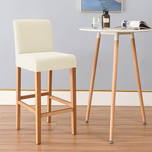 FORCHEER Bar Stool Chair Cover with Backs Set of 4 Beige Jacquard Dining Chair Barstool Slipcover Square Removable Washable by FORCHEER - Image 2