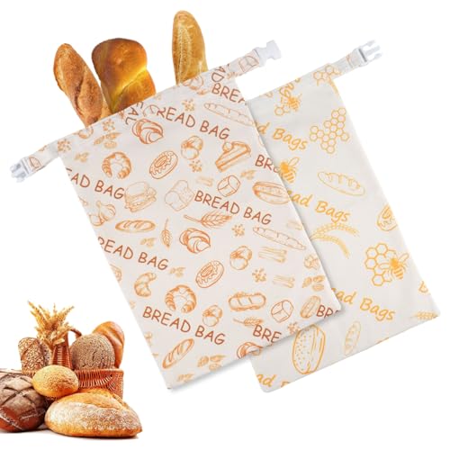 Doafoce 2 Sac a Pain Réutilisables 42x30 cm Sac à Pain Frais Lin Cire D'abeille Pour Pain Fait Maison et Produits de Boulangerie