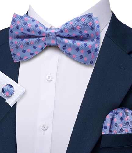 Image of Barry.Wang Paisley Striped Bow Tie for Men Silk Pre-Tied Bowtie Pocket Square Cufflinks Set Formal Wedding Party Prom
