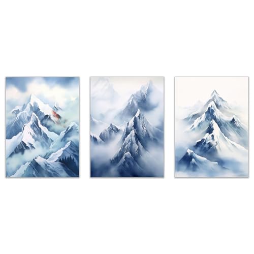 Montagne Tableau Paysage minimaliste bleu et blanc JOSUE 30x45cm