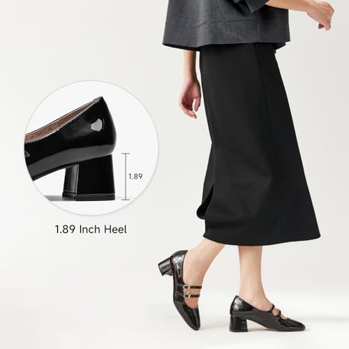 BEAU TODAY Mary Jane Pumps for Women, Women’s Chunky Heels Mary Janes Shoes, Patent Leather Pumps Platform Closed Square Toe Comfortable Buckle Strap Dress Shoes for Women4
