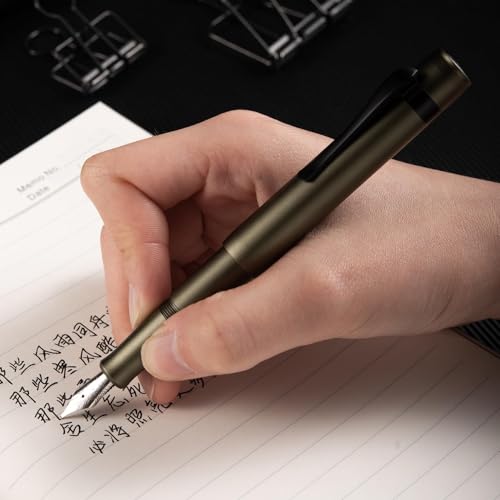 Image of Hongdian M2 Black Forest Mini Fountain Pen, Long Blade Nib & Sleek Shape Aluminium Short Pocket Travel Pen (Army Green)