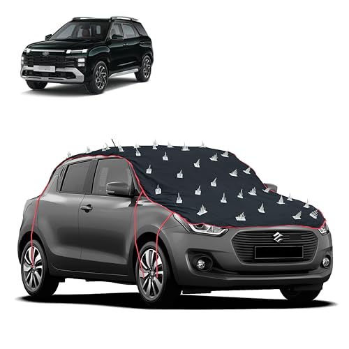 Image of Dog Protection Spike Car Cover for Hyundai Alcazar Bonnet to Roof Easy Installation with 4 Elastic Hook Strap | Anti-Scratch Soft Cotton Inner | Complete Protection from Street Dogs & Monkeys