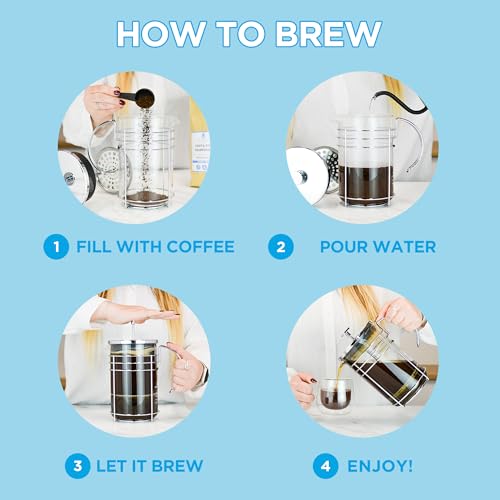 GROSCHE MADRID French Press - Premium Coffee and Tea Maker - 1.5L - 51 oz - Borosilicate Glass Beaker - Dual Filter System For Rich Brew - Versatile Brewing | Stainless Steel Filter - Thumbnail 2