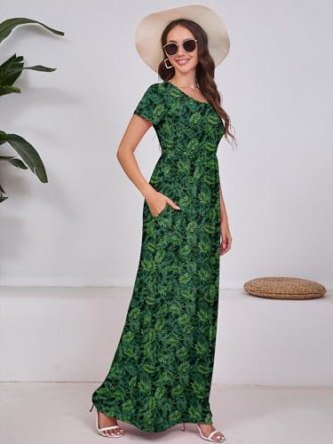 Image of DEARCASE Maxi Dress for Women Short Sleeve Casual Summer Loose Plain Comfy Long Dresses with Pockets