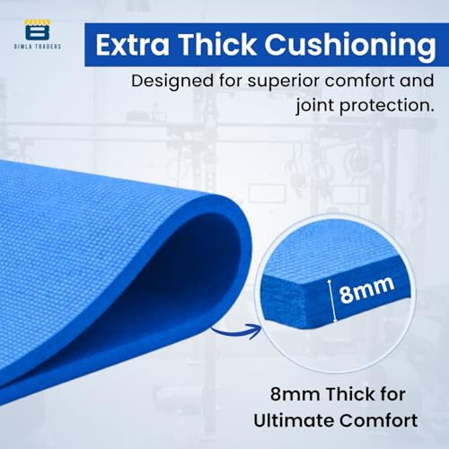 Image of Btag Premium TPE Yoga Mat for Women & Men | Anti-Slip Exercise & Gym Mat for Home Workouts | Lightweight & Durable | 8 mm (Blue)