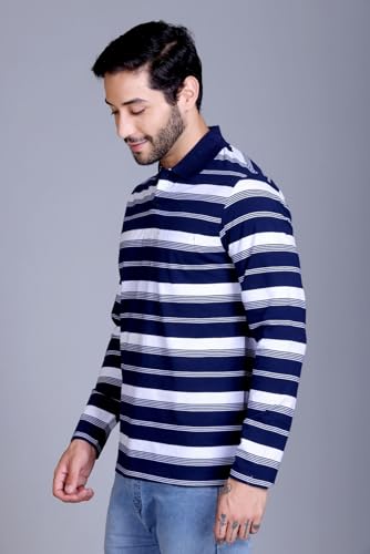 Image of SANE ORIGINALS Full Sleeves Polo T-Shirt for Men with Pocket || Stripe Collar and Pocket T-Shirt for Men Long Sleeves
