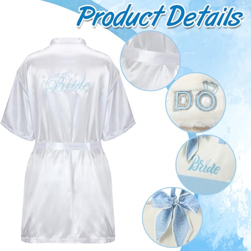 Berlune 3 Pcs Bride to Be Something Blue Gift Bridal Shower Gift Bride Robes Slippers Tote Bag for Bachelorette Beach Wedding2