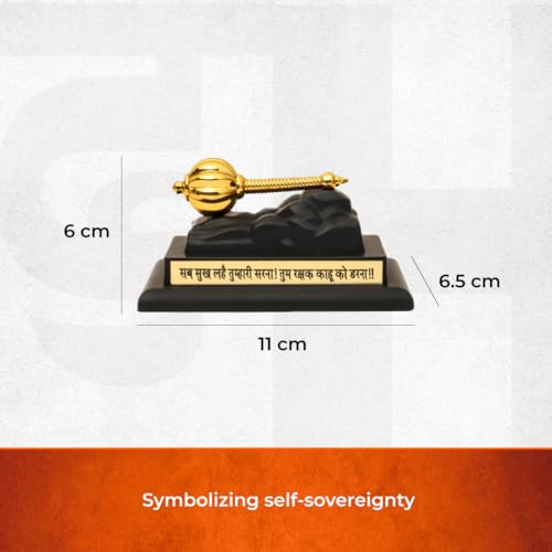 Image of Divine Hindu Hanuman Gada Gold Plated Idol | Small Murti for Car Dashboard, Home Decor, Office Table, Pooja | Spiritual Gift Item for Housewarming (Gold) | 6cm