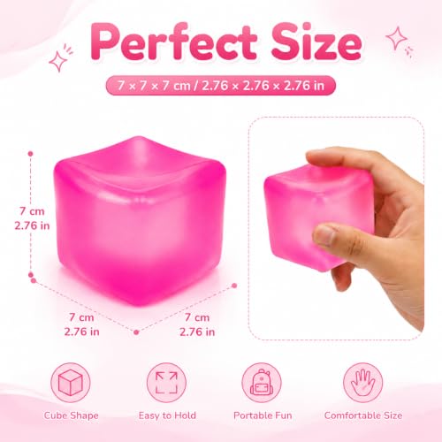 Large Ice Cube Squishy Stress Relief Toy, 7cm (2.76") Slow-Rise Sensory Fidget Cube for Kids & Adults, Soft Squeeze Toy for Anxiety Relief, Focus & Hand Exercise, Gift Idea (Pink) - Image 2