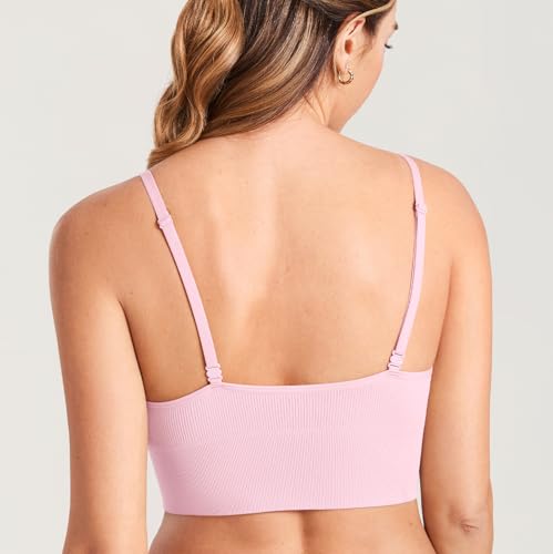 Image of MOMANDA Ribbed Longline Nursing Bras | Materntiy sleep bralettes, V neck, For breastfeeding, Comfort, For women