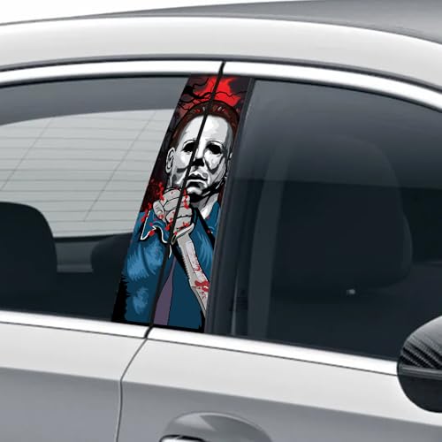 Image of Halloween Cars Body Horror Sticker, Horror Car Center Pillar Decals,Classic Movie Characters Michael Scary Child Door Window Pillar Posts Trim(Michael Killer)