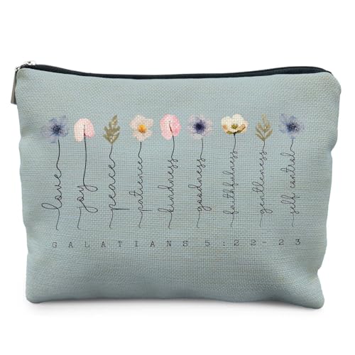 Likjad Christian Gifts Makeup Bag, Floral Christian Cosmetic Bags for Women, Galatians 5:22-23 Bible Verse Makeup Pouch, Faith Based Gifts Zipper Pouch