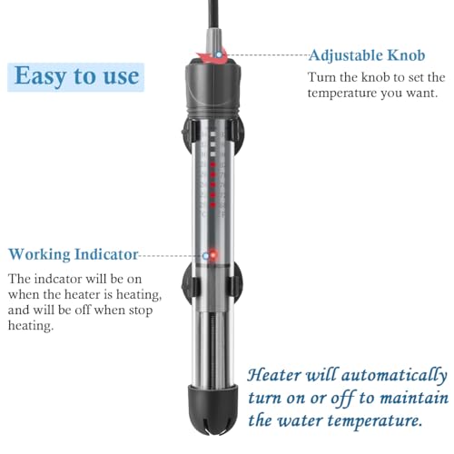 Image of HITOP 25W Adjustable Aquarium Heater, Submersible Fish Tank Heater Thermostat with Suction Cups for 5-10Gal