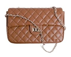 Large Camel Quilted Vegan Leather With Metal Chain