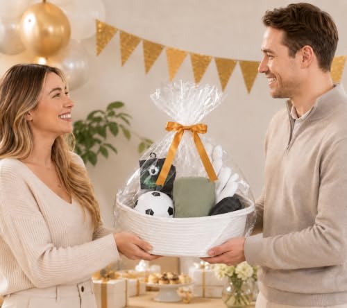 Image of Gift Basket Empty, Small Baby Shower Basket for Gifts, White