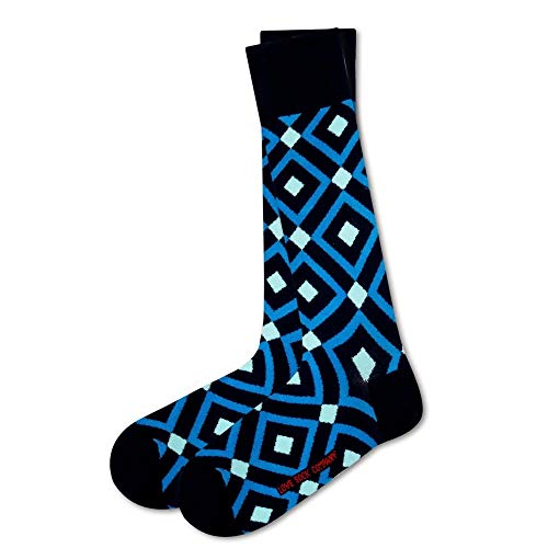 Luxury Organic Cotton Fun Geometric Argyle Dress Socks for Men One Size 7-12.5 - 1 Pair - Mirrors Blue2