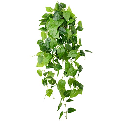 Image of LOYWREE 35.4in Artificial Plants in Black Pot Realistic Fake Hanging Potted Greenery with Faux Ivy Vine & Pothos - Ideal for Shelf, Home, Office, Indoor & Outdoor Garden Decor