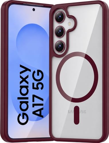 Image of ArmourPro MagSafe Compatible Case for Samsung Galaxy A17, Magnetic Wireless Charging Back Cover with Clear Back, Flexible TPU Bumper, Camera Protection | Wine Red