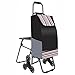 Produktbild RFJJAL Einkaufswagen, der die Treppe klettert, die Gepäckwagenlaufkatze mit Stuhl kippt tragbarer Einkaufswagenlaufkatzenwagen Dicker wasserdichter Stoff des Spaziergängers (Farbe : SCHWARZ)