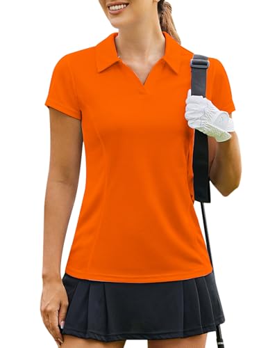 Image of PINSPARK Womens Golf Shirt Short Sleeve Polo V-Neck Quick Dry Tennis Tops | Moisture-wicking Breathable Fabric, Classic Collar, Slim Fit, Ideal for Golf Tennis Pickleball Casual