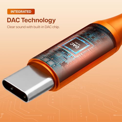 Image of Geonix Befit AX7 Type-C to 3.5mm AUX Female Converter, MIC & Audio Support, Smart DAC Chip, Plug & Play, 13cm Cable (Cosmic Orange)