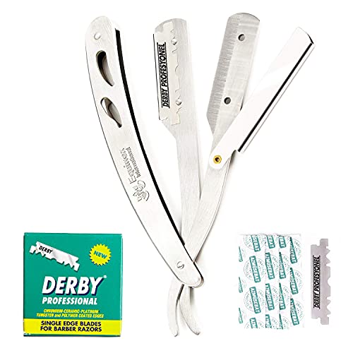 single shaver blades - Equinox Professional Straight Edge Razor with 100 Single Derby Straight Razor Blades-Barber Straight Razor-Close Shaving Men's Manual Shaver-Disposable Straight Razor Blades-Straight Razor Kit