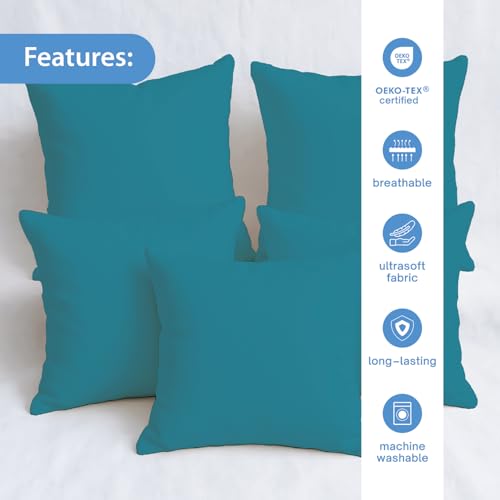 Image of Zinnia Soft Microfiber Cushions for Sofa & Living Room | Ocean Blue, 15 x 15 Inches | Soft & Comfortable Cushion for Home & Daily Use | Pack of 5