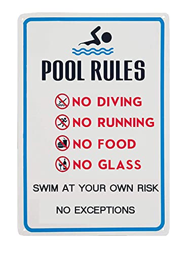 Sokomurg Retro Vintage Funny 16x12 inch Warning Pool Rules Metal Tin Sign Swimming Pool Warning Notice Bar Pub Club Cafe Home Restaurant Wall Decor Art Sign
