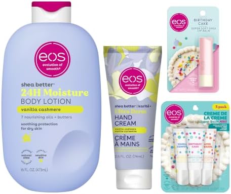 eos Happy Birthday Bundle- Lip Balm Stick + Mini Super Balms + Body Lotion + Hand Cream