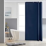 Furlinic Navy Shower Curtain Anti Mould Resistant Waterproof Bathroom Curtains Washable Polyester Fabric 90x180cm with Weight Tape for Bath Wet Room 35x72 Inch.