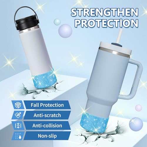Image of WUQID Protective Bling Silicone Boot Sleeve, Compatible with Stanley Tumbler 20-40oz & Hydro Flask Bottle 12oz-24oz, Glitter Reduces Dents Sleeve Cover for More Bottles /Tumblers Bottom of 2.83-2.95in