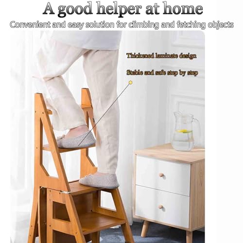 Silla escalera plegable de madera con taburete de cuatro peldaños para hogar 8
