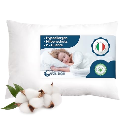 DOLCI SOGNI - Kinderkissen 40x60, Kopfkissen Kinder Ab 2 Jahre, Ergonomisches Kissen Für Kinder, Kinderkopfkissen Aus 100% Baumwolle, Atmungsaktiv & Ipoallergen - Made in Italy