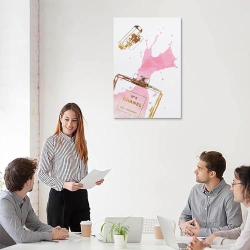 Image of BanLaArt Fashion Gold Perfume Bottle With Pink Splash Canvas Print Poster Decorative Painting Canvas Wall Art Picture Print Modern Family Bedroom Decor 16x24inch(40x60cm), style-2
