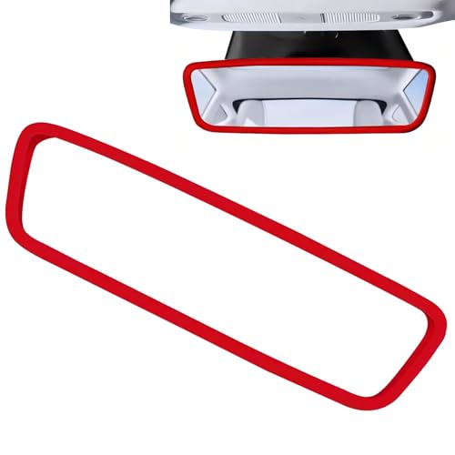 Icyfond Car Rear View Mirror Protector Frame, Soft Silicone Car Rearview Mirror Edge Protective Cover, Auto Rear View Trim Frame Decoration, Compatible with Model 3 & Y, Auto Interior Accessory(Red)