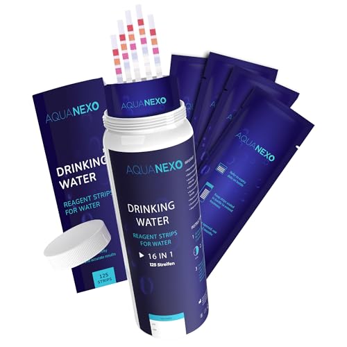 AQUANEXO 125 probadores de agua potable 16 en 1, tiras de prueba de pH, tiras de prueba de dureza del agua, medición de la dureza del agua, tiras de prueba de valor de pH, tiras de prueba de agua