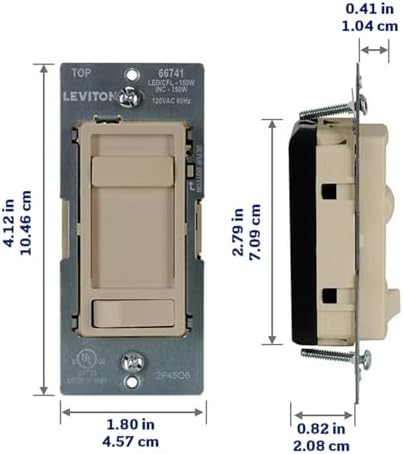 Leviton SureSlide LED Advanced Dimmer Switch for 150W Dimmable LED, Halogen and Incandescent Bulbs and Fixtures, 66741-I, Ivory - 4