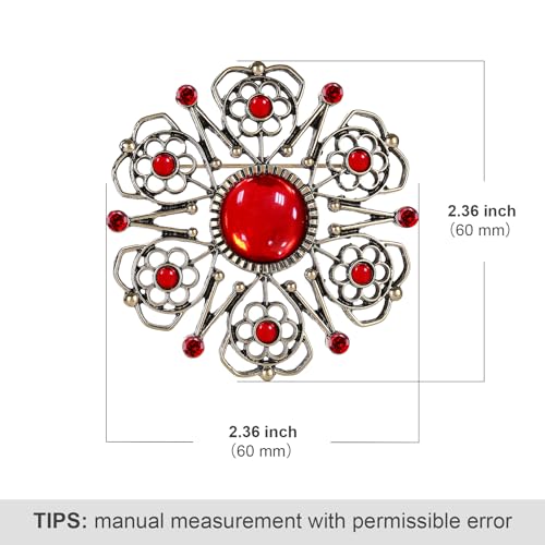 Image of Vintage Flower Pins and Brooches for Women, Red Rhinestone Brooch Pins, Costume Jewelry Brooch for Women, B19C