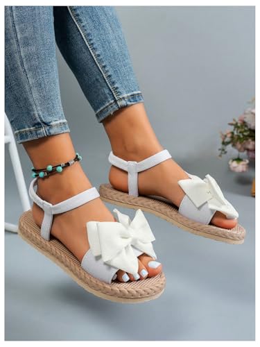 Image of Verdusa Women's Bow Knot Flat Sandals Open Toe Ankle Strap Vacation Sandals