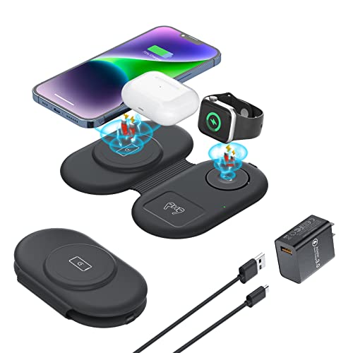 Wireless Charger 3 in 1, RELAXYO Travel Fast Wireless Charging Station for Apple, Compatible with iPhone 14 13 12 11 Pro/Max/XR/X, for Apple Watch/iWatch Ultra/8/7/6/SE/5/4, Airpods 3/Pro/2