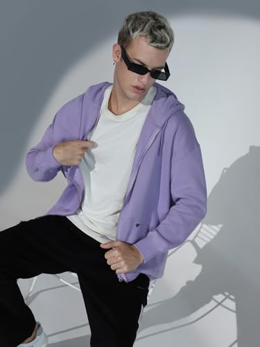 Image of Hubberholme Men Purple Cotton Long Sleeves Regular Hood Sweatshirts HHMSSW23002
