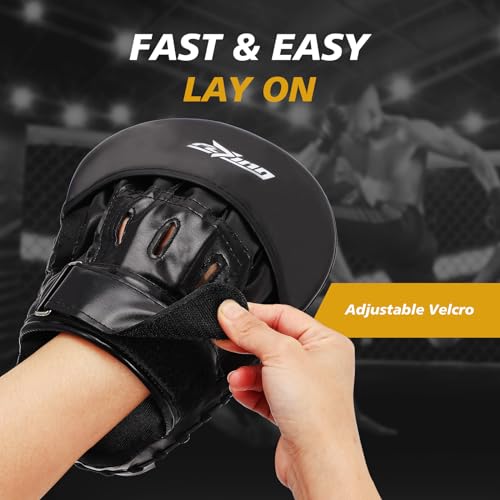 FIVING Boxing Curved Focus Punching Mitts for Men, Women, Leather Boxing Pads for Martial Arts, Boxing Training, Curved Punch Mitts for Karate, Kickboxing,Muay Thai, Taekwondo (Black/White) - Thumbnail 4